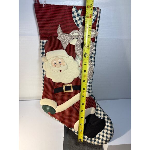 Cambridge Christmas Stocking Santa Reindeer Applique Quilted  Cotton Gingham 17" - Picture 3 of 6